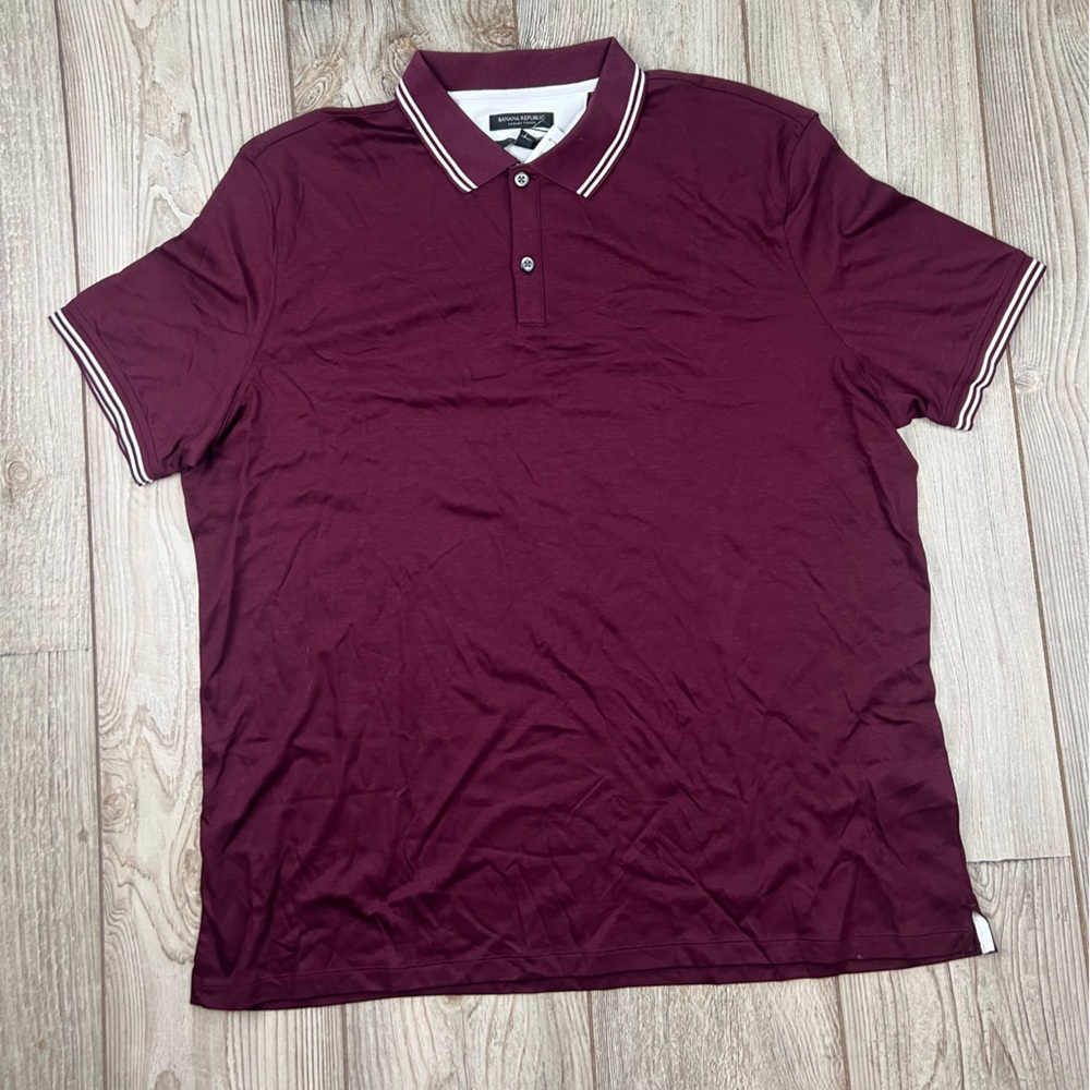Banana Republic Burgundy Polo Shirt XXL NWT Luxury Touch Stripe Collar